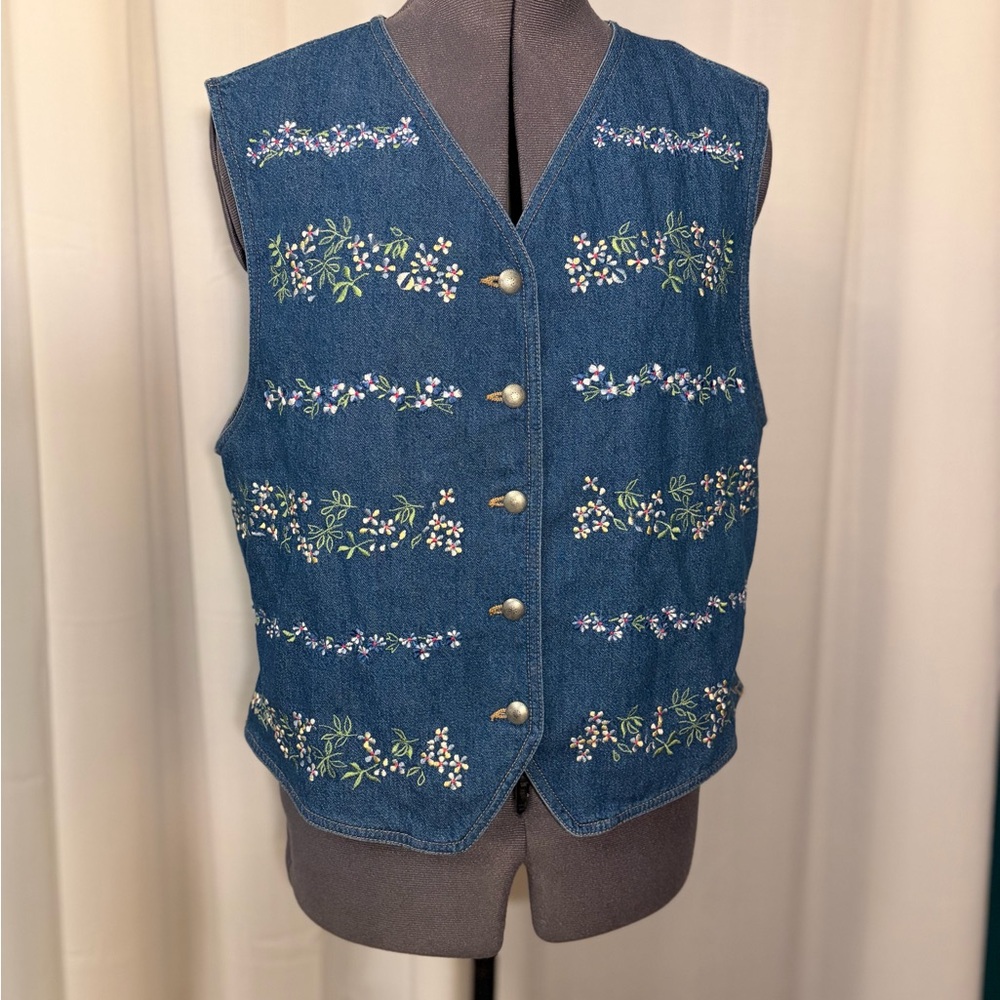 Floral Embroidered Denim Vest